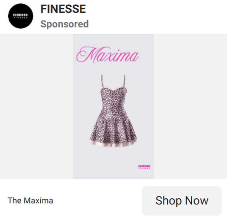 The Maxima dress, 3D render running as a sponsored Meta ad